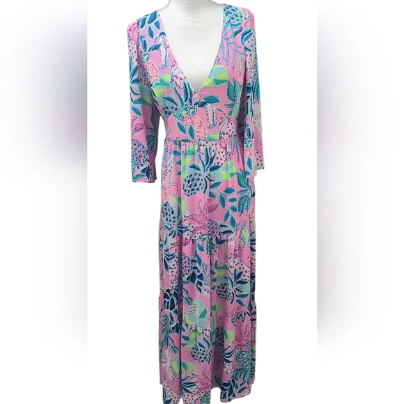 LILLY PULITZER Floral Pink and Blue Maxi Dress - Picture 2 of 14
